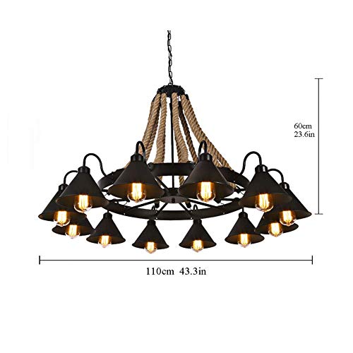 Lustre rustique en corde de chanvre 8 E26 style industriel rétro pour loft