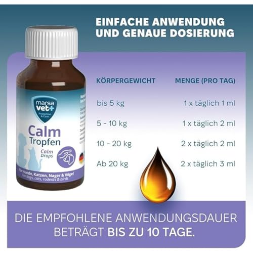 marsavet+ Calm – Ergänzungsfuttermittel mit Katzenminze für Hunde, Katzen, Nager & Vögel – Zur Unterstützung des Wohlbefindens in stressbedingten Situationen – 100 ml
