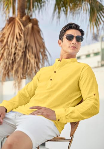 Image of Zombom Men's Solid Cotton Polyester Blend Straight Kurta Shirt, Regular Fit Full Sleeve Short Kurta Shirt