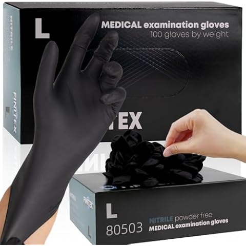 FINITEX - Black Nitrile Disposable Gloves, 5mil, Powder-free, Medical Exam Gloves Latex-Free 100 PCS For Cleaning Food (Large) Cover