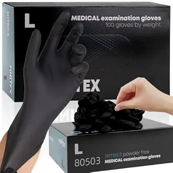 FINITEX - Black Nitrile Disposable Gloves, 5mil, Powder-free, Medical Exam Latex-Free 100 PCS For Cleaning Food Glove (Large)