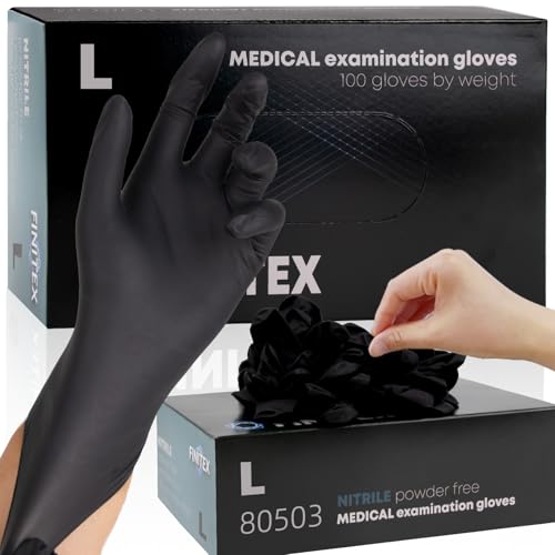 FINITEX - Black Nitrile Disposable Gloves, 5mil, Powder-free, Medical Exam Latex-Free 100 PCS For...