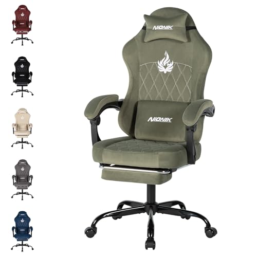 NIONIK Gaming Stuhl Einsteigermodell, Ergonomischer Computerstuhl mit Verstellbarer Höhe und Rückenlehne, Einfacher Gaming Stuhl für Kinder, Teenager, Erwachsene für Zimmer, Büro,Green