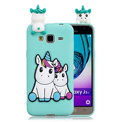 Funluna Samsung Galaxy J3 2016 Case, Eenhoorn Paar 3D Cartoon Patroon Siliconen Rubber Case Zachte Achterkant Candy Kleur Gel Mooie Girly Slanke Beschermende Shell Huid voor Samsung Galaxy J3 2016