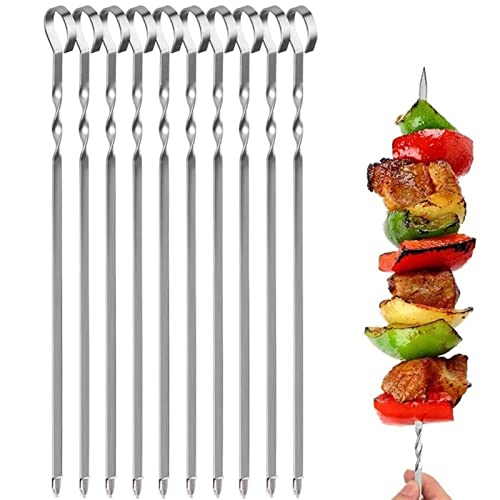 Cheeroyal Spiedini di Kebab, 10 Pezzi Spiedini per Barbecue in Acciaio Inossidabile Piatti Riutilizzabili in Metallo Spiedi per Barbecue, Cucina da Campeggio, Shish Kabob, Feste (43cm)