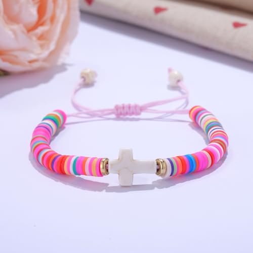 Image of Kvekstio Christian Gift, Cross Charm Colorful Beads Bracelet with Blessing Prayer Card Gift, Women's Faith-Inspired Jewelry