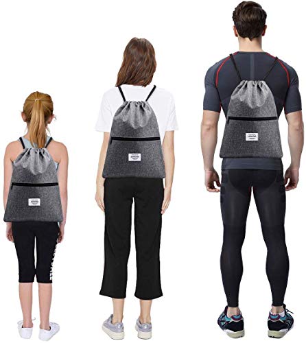 LIVACASA Trekkoord Tas Trekkoordtassen Gymtassen met Trekkoord Zak met Binnenzak met Ritssluiting Sportreistas Waterafstotendheid Lichte Rugzak voor Mannen Dames Lichtgrijs Grijs - Image 4