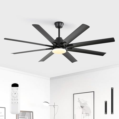 Image of Sofucor 52 Inch Ceiling Fans with Lights, Modern Black Ceiling Fan with Lights and Remote, Reversible Quiet DC Motor, 3 CCT, ABS 8 Blades Indoor /Outdoor Fan Light for Bedroom Living Room Patio