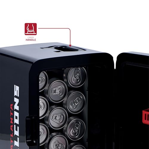 Image of Ukonic NFL Atlanta Falcons 15-Can Mini Fridge 10L - AC /DC Powered, Official Team Colors & Logo, Portable Cooler for Tailgates, Home, Office, or Car