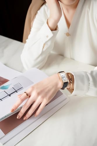 Image of Quartz Watch for Women, Lady Stylish Square Dress Watch with Leather Strap and Sapphire Crown