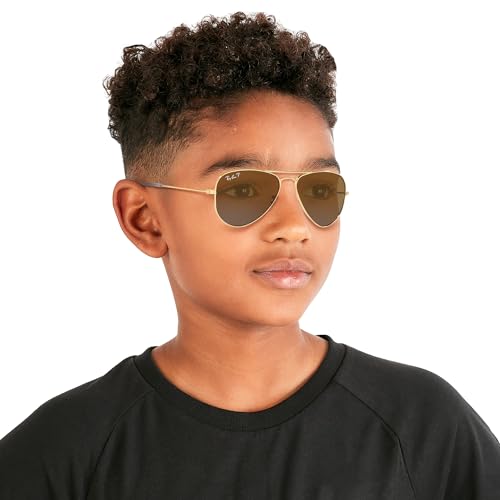 Ray-Ban Junior Rj9506S Metal Aviator Sunglasses, Gold/Brown Gradient Polarized, 50 mm - image 8