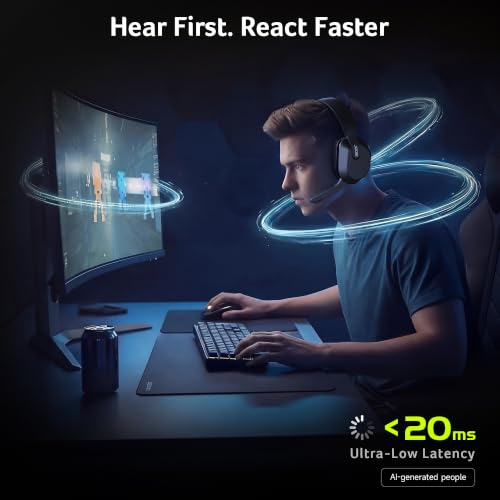 Acer Wireless Gaming Headset for PS5, PS4, PC, Switch, 2.4GHz & Bluetooth 6.0 Gaming Headphone with Flip-to-Mute Mic, Lightweight Glasses-Friendly, 70H Battery - Black by Acer - Used condition - Image 3