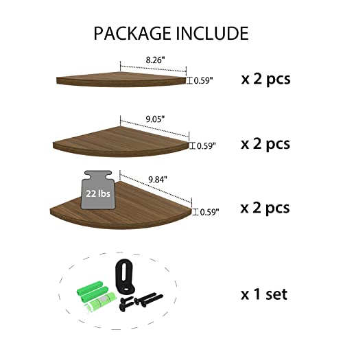 Horlimer 6 Pack Wall Mount Floating Corner Shelf, Rustic Wood Colored Corner Wall Shelves For Bedroom, Living Room, Bathroom, Kitchen #TOP2