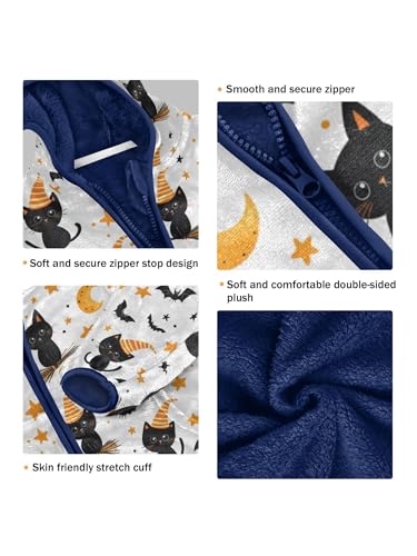 Black Bat Cat Orange Star Girls Fleece Jacket Girls Fall Jacket Boys Coats Zip Up Hoodie Children Outerwear 2-10T3