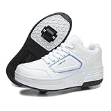 Wooowyet Roller Skate Shoes with Wheels for Girls Kids Boys Fashion Retractable Wheeled Sneakers Zapatillas Zapatos Tenis Con Ruedas Para Niñas White Big Kids Size 8.5