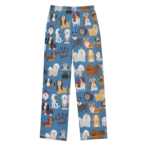 Bulldog Poodle Corgi Boys Long Pants Soft Trousers Elastic Waist Kids Lounge Bottoms with Pockets S-XL