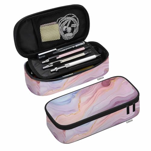 Image of Yekiua Marble Texture Pencil Case Abstract Colorful Mix Acrylic Paint Modern Alcohol Ink Translucent Big Capacity Pencil Pouch Office College Makeup Bag Pink