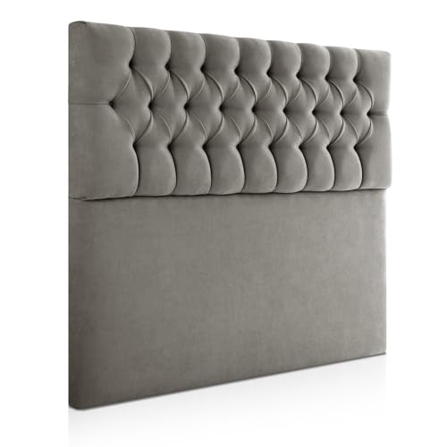 SUENOSZZZ-ESPECIALISTAS DEL DESCANSO Cabecero Copenhague de Gran Acolchado, con Botones en capitoné para Camas de 150 (160 x 120 cm) Tapizado en Tela Antimanchas Color Gris
