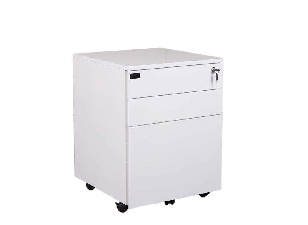 Godrej OEM 3 Drawer Mobile Storage Unit White, 3 Mobile Drawers, 3 Drawer Rolling File Cabinet with Lock,Mobile File Storage Organizer with 4 Castors, Home Office Under Desk, No installation required