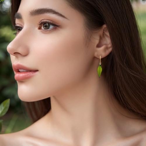 Real Green Leaf Hook Earrings | Eco-Friendly Resin Finish | 14k Gold Plated Nature-Inspired Jewelry | Unique Gift for Women3