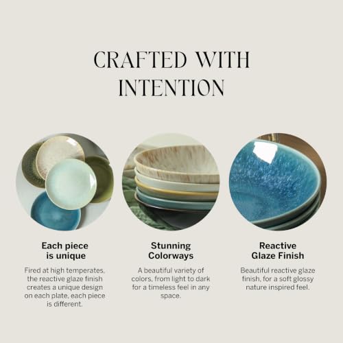 Image of Stone Lain Riley 12-Piece Dinnerware Set Stoneware, Plates and Bowls Set, Dishwasher and Microwave Safe, Dish Set for 4, Blue