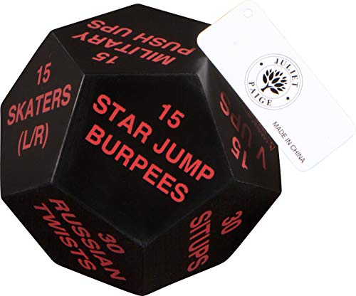 Juliet Paige Exercise Dice for Fitness, Gym Workouts, WOD, Home Bodyweight HIIT, and Adult Sports Training - 4 Inches in Diameter - 12 Sided (Red (Expert))