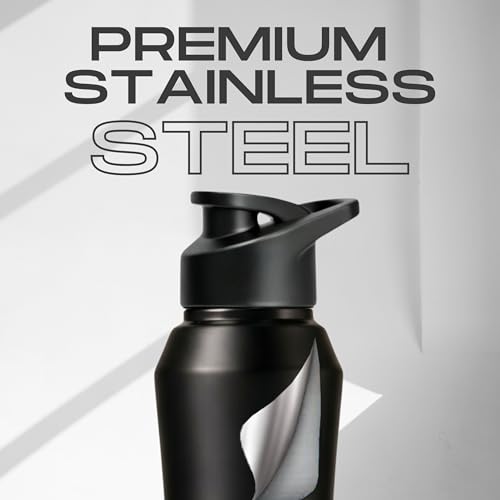 Image of Speedex Stainless Steel Water Bottle 1 Ltr, 1000 ml Metal Bottle For Daily, Office, School, Gym, Travel Use for Men, Women, Kids, Adults-Leak Proof Sipper Cap, BIS Approved, Black, Set of 4
