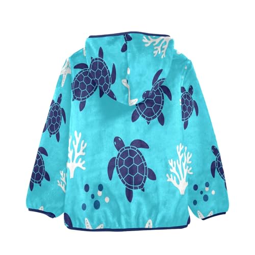 Turtle Coral Starfish Pattern Toddler Fleece Jacket Girl Boys Hooded Fleece Jacket Coat Warm Outwear Zip-up 3-10T2
