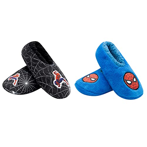 Marvel Socks and House Slippers Spider Man Fuzzy Baba House Slipper Socks for Kids Grippers 2-Pack Blue and Black Kids Fuzzy Socks