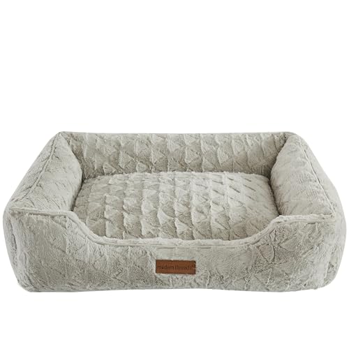 Image of Modern Threads Ultra Soft Plush Pet Bed for Medium Dogs with Elegant Texture and Stylish Design, Removable Washable Cover, Grey, (28 inch L x 21 inch W x 9 inch Th)