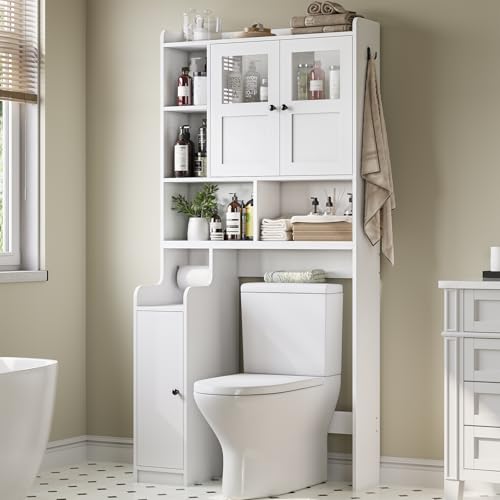 Itaar Over The Toilet Storage Cabinet, Over Toilet Bathroom Organizer with Glass Doors & Toilet...