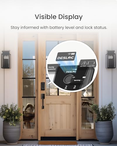 Image of DESLOC WiFi Fingerprint Keypad Door Lock D110 Plus with Handle Set, App | Front Door Lock Set with Fingerprint Unlock, Remote Access, Voice Control, Visual Display, Backlit, IP54, Auto-Lock, Black