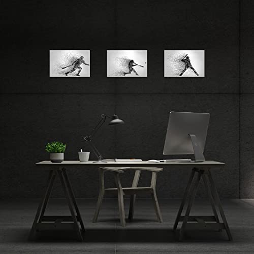 Baseball Canvas Wall Art Rugby Sports Poster Particle Silhouette Pictures Black White Painting Canvas Prints Framed Ready To Hang Artwork For Kids Room Living Room Bedroom Wall Decor (12"X16"X3Pcs, Baseball Particle #TOP4