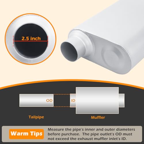 Image of A-KARCK Universal Exhaust Muffler 2.5 inch Offset Inlet 2.5 inch Offset Outlet, 17.3 inch Overall Length Aluminized Steel Aggressive Sound Race Muffler for Cars, Trucks