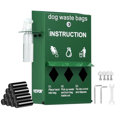 Image of VEVOR Dog Poop Bag Dispenser with Hand Wash Bottle, Lockable Outdoor Dog Waste Bag Holder with 600 Waste Bags, Stake, Pole, Fence & Wall Mounted Dog Poop Bag Storage, Pet Waste Station for Porch, Lawn