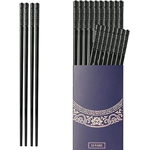 10 Pairs Fiberglass Chopsticks, 9.5 Inch Reusable Chinese Chop Sticks Dishwasher Safe (Black Cherry) Cover