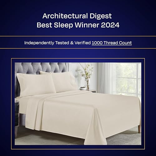 California Design Den Thick and Natural 100% Cotton Sheets King Size Set - Luxury 1000 Thread Count Sateen, Deep Pockets, Soft, Breathable and Durable Bedding Sheet Set - Ivory (Creamy Beige Tone)