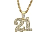BLINGFACTORY Men's Iced Hip Hop Gold Plated SAVAGE 21 Pendant w/ 4mm 24' Rope Chain Necklace
