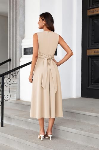 Image of GRACE KARIN Women 2026 Work Dress Sleeveless Tie Waist Elegant Party Cocktail A Line Flowy Midi Dresses with Pockets