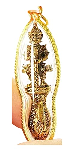 MiracleTH6395 Thai Magic Amulet Power Wessuwan Giant God Statue Waterproof Pendant & Pha Yant Wessuwan Giant God Talisman Cloth Mantra Protection Danger Evil Spirit Dark Magic Blessing by Lp YangDam, Gold , red, 1.5 x 5 cm