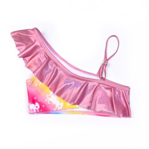 Image of CHILDRENSTAR Girls Metallic Bathing Suits Shiny Ruffles One Shoulder 2 Pieces Swimsuits Cute Bikini Set