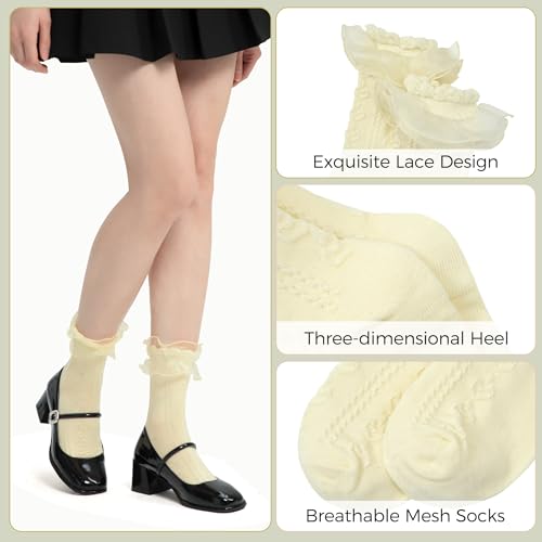 American Trends Women’s Ruffle Lace Socks-Soft Cotton Frilly Socks with Bow for Lolita & Princess Style4