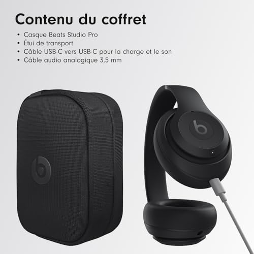 Beats Studio Pro - Casque sans Fil avec Bluetooth et Réduction du Bruit - Audio Spatial personnalisé, Audio USB-C au Format Lossless, Compatibilité Apple et Android - Noir