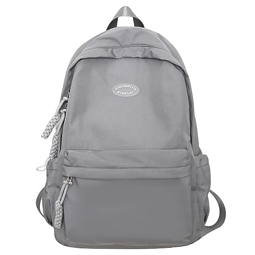 JHTPSLR Korean Style Backpack Lightweight Waterproof Solid Color Backpack Minimalist Aesthetic Backpack Book Bags Casual Daypack (Gray)