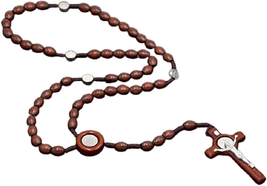 Saint Benedict St. Benedict Crucifix Wooden Intercession Rosary Necklace Catholic Prayer Beads Medal Bracelet, San Benito intercesión Rosario crucifijo Hombre Mujeres de Madera