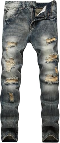 Maiyifu-GJ Men's Ripped Distressed Slim Fit Denim Pants Fashion Destroyed Hip Hop Biker Jeans Stretch Skinny Jeans Trousers