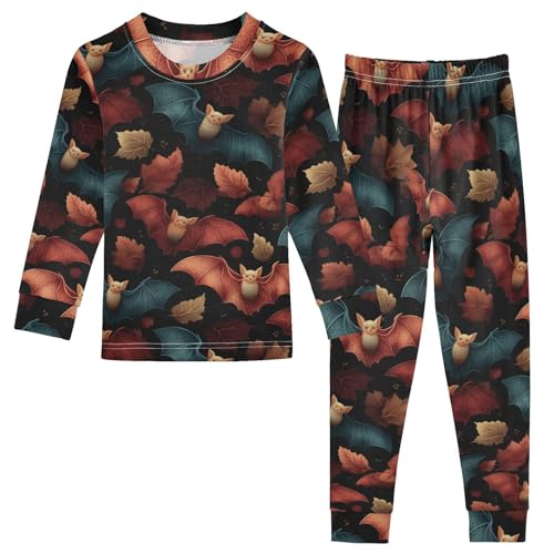 Pajama Sets Long Sleeve Bat Leaf Print Design Soft Comfy Sleepwear 2 Piece PJS 3-8T - Main Image