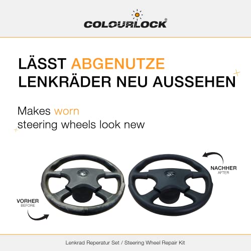 COLOURLOCK Lederreparatur Set - Ideal zur Pflege und Aufbereitung schwarzer Lenkräder - Inklusive Lederreiniger, Entfetter, Farbauffrischer und mehr