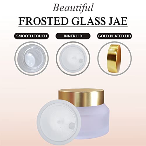 Image of Zenvista Empty Cosmetics Containers, Frosted Glass Jar With Metalized Gold Cap For Cream, Lotion, Lip Balm - 50 gm | Pack of 5