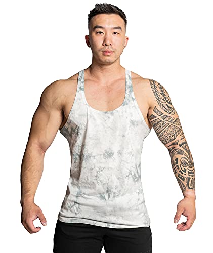 Jed North Bodybuilding Workout Stringer Gym Tank Top Singlet Racerback, Gray Ombre, Small